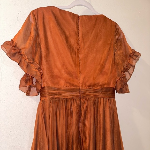 MAC DUGGAL Rust Ruffle Trim Midi Dress - Picture 13 of 14